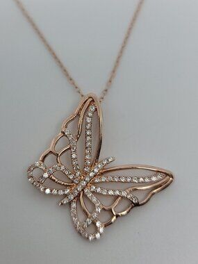 Synthetic Diamonds & Rose Gold Butterfly Necklace